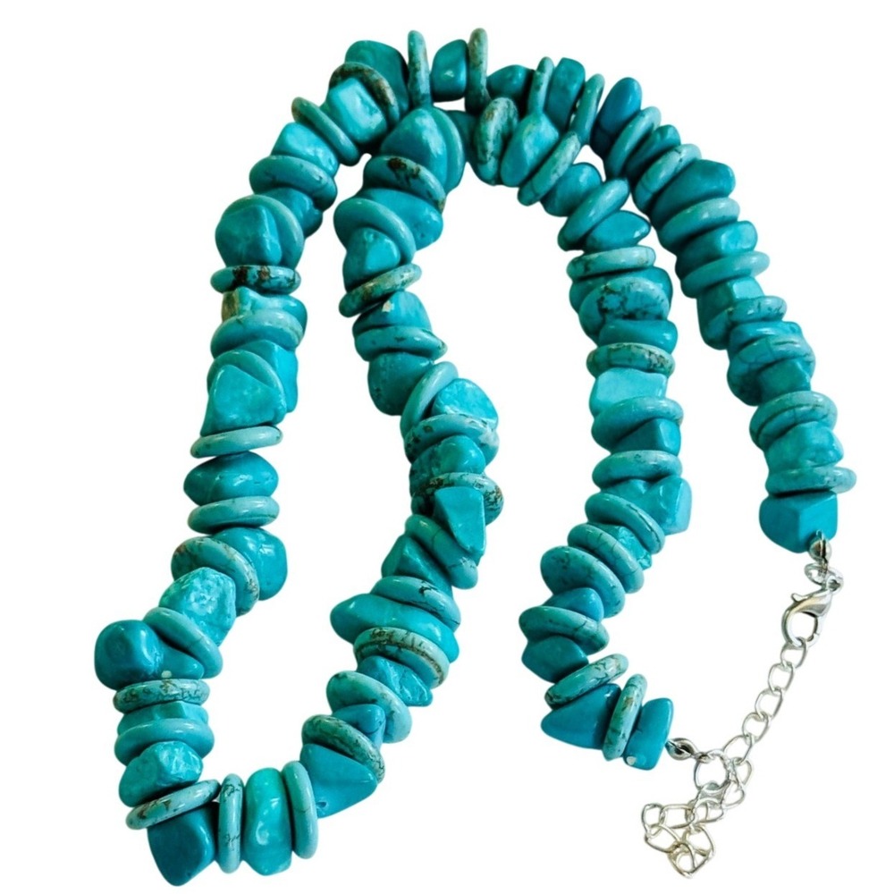 magnesite turquoise blue Necklace chunk beads genuine beaded strand collar 22"‎